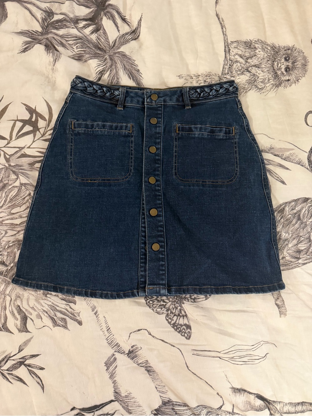 Dark Blue Denim Button-Front Skirt
